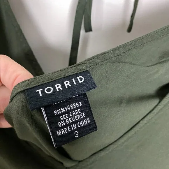 Torrid Babydoll Challis Embroidered Tank Top Green Womens 3X Sleeveless V Neck - Picture 5 of 7